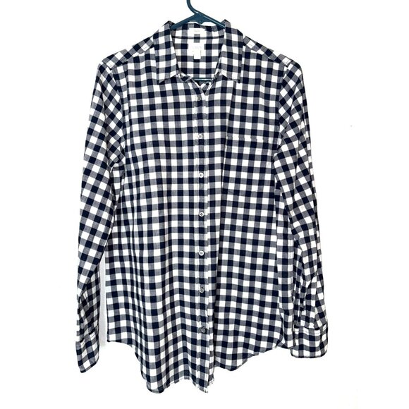 J. Crew Factory Boyfit White Navy Blue Gingham Button Down Size M - Picture 1 of 5